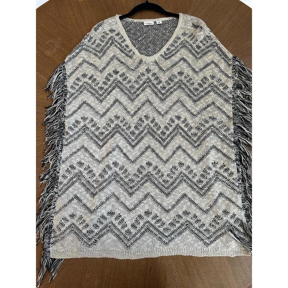Cato Women's Fringe Knit Poncho Open Sides Sleeveless Size S/M
